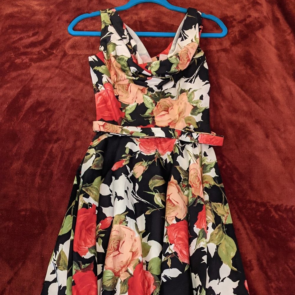 Unique Vintage Pin-Up Floral Knee Length Cocktail